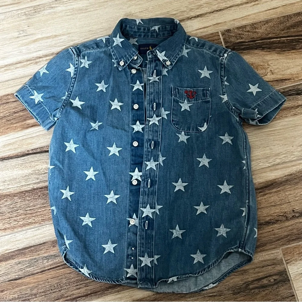 Ralph Lauren Blue Denim Star Print Button-Down Shirt